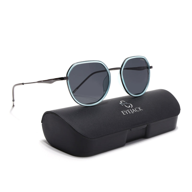 Eyejack Aura Sky Blue & Grey Round Polarized Sunglasses for Men & Women (2502PCL1473)
