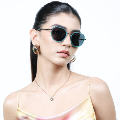 Eyejack Aura Sea Green & Grey Round Polarized Sunglasses for Men & Women (2502PCL1474)