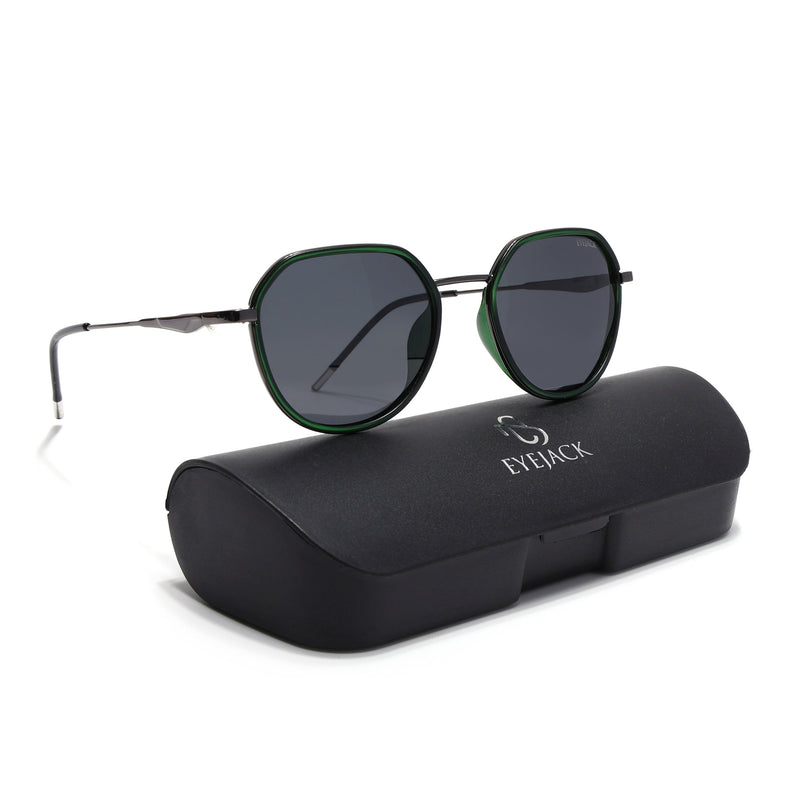 Eyejack Aura Green & Grey Round Polarized Sunglasses for Men & Women (2502PCL1475)