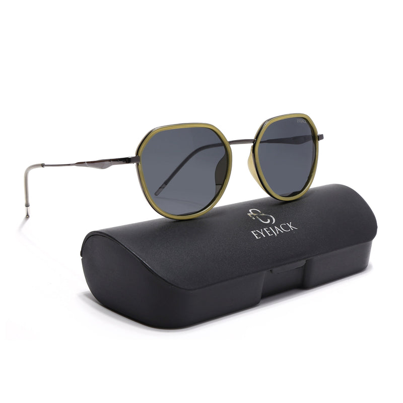 Eyejack Aura Light Green & Grey Round Polarized Sunglasses for Men & Women (2502PCL1476)