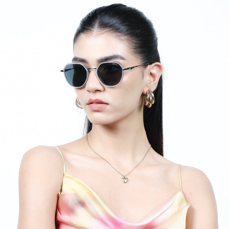 Eyejack Aura Transparent & Grey Round Polarized Sunglasses for Men & Women (2502PCL1478)