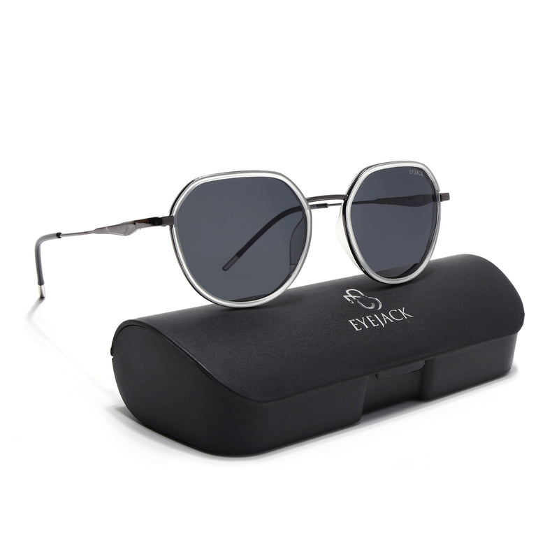 Eyejack Aura Transparent & Grey Round Polarized Sunglasses for Men & Women (2502PCL1478)