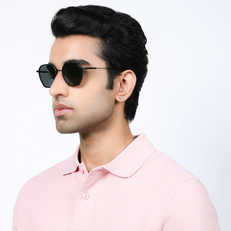 Eyejack Aura Black & Grey Hexagonal Polarized Sunglasses for Men & Women (2503PCL1479)