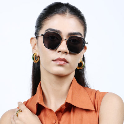 Eyejack Aura Black & Grey Hexagonal Polarized Sunglasses for Men & Women (2503PCL1479)