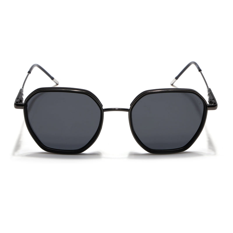 Eyejack Aura Black & Grey Hexagonal Polarized Sunglasses for Men & Women (2503PCL1479)