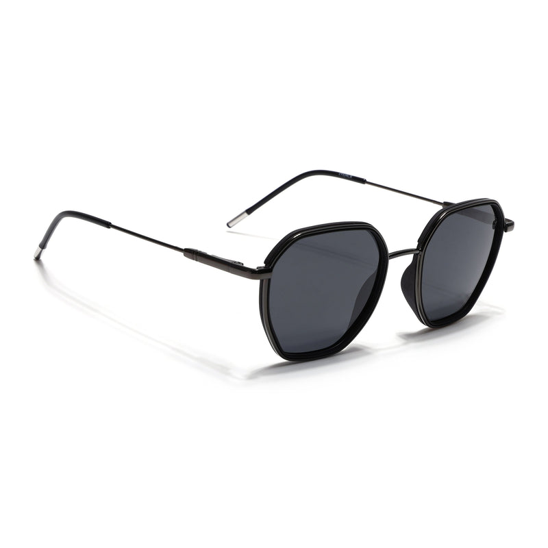 Eyejack Aura Black & Grey Hexagonal Polarized Sunglasses for Men & Women (2503PCL1479)