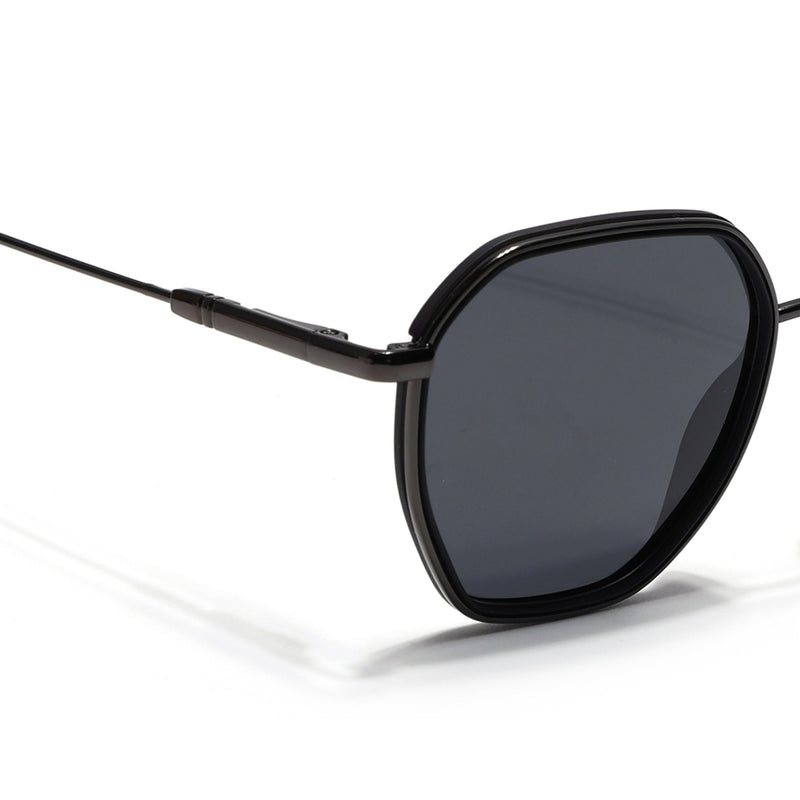 Eyejack Aura Black & Grey Hexagonal Polarized Sunglasses for Men & Women (2503PCL1479)