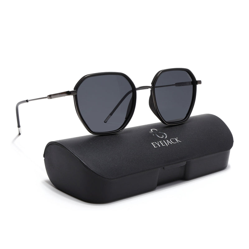 Eyejack Aura Black & Grey Hexagonal Polarized Sunglasses for Men & Women (2503PCL1479)