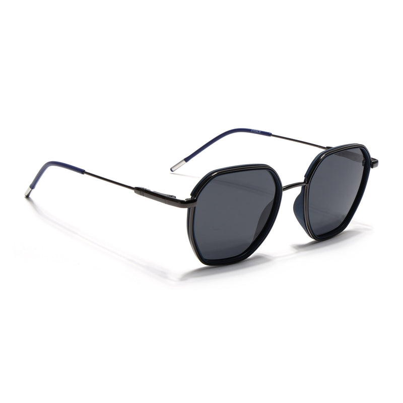 Eyejack Aura Blue & Grey Hexagonal Polarized Sunglasses for Men & Women (2503PCL1480)