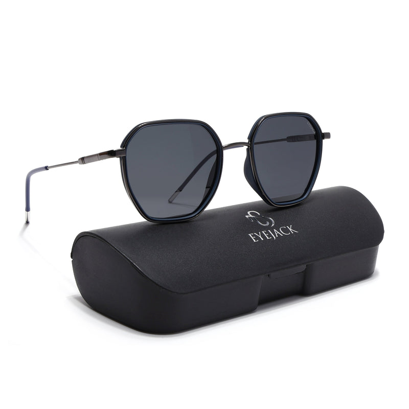 Eyejack Aura Blue & Grey Hexagonal Polarized Sunglasses for Men & Women (2503PCL1480)