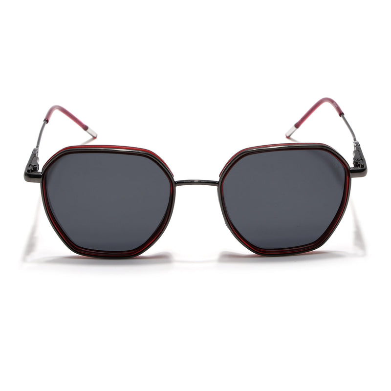 Eyejack Aura Red & Grey Hexagonal Polarized Sunglasses for Men & Women (2503PCL1481)