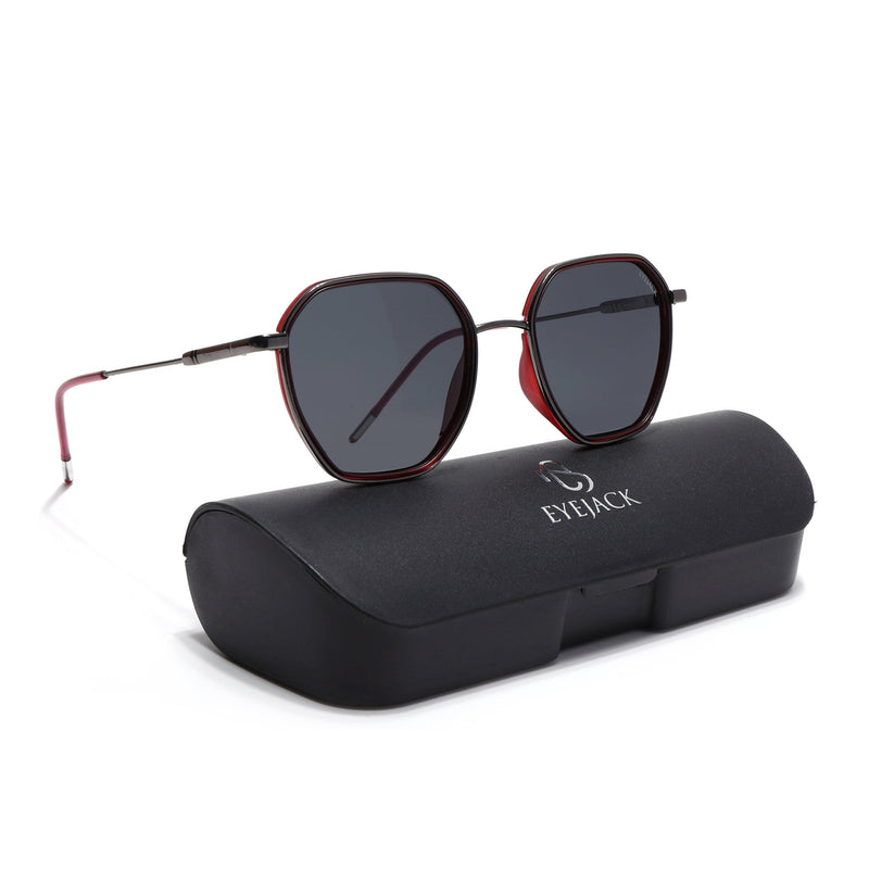 Eyejack Aura Red & Grey Hexagonal Polarized Sunglasses for Men & Women (2503PCL1481)
