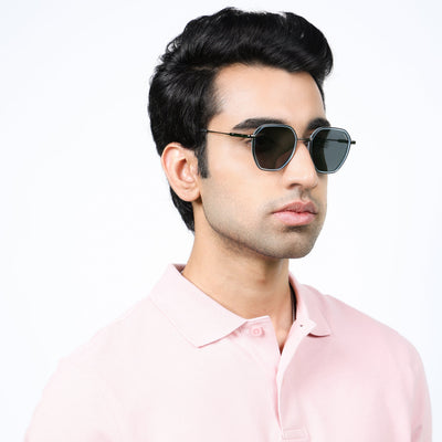 Eyejack Aura Sky Blue & Grey Hexagonal Polarized Sunglasses for Men & Women (2503PCL1482)