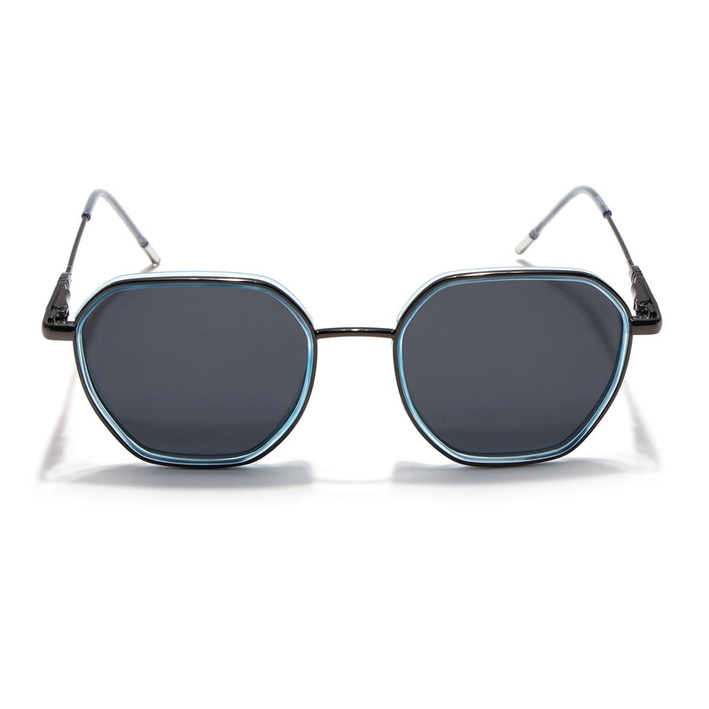 Eyejack Aura Sky Blue & Grey Hexagonal Polarized Sunglasses for Men & Women (2503PCL1482)