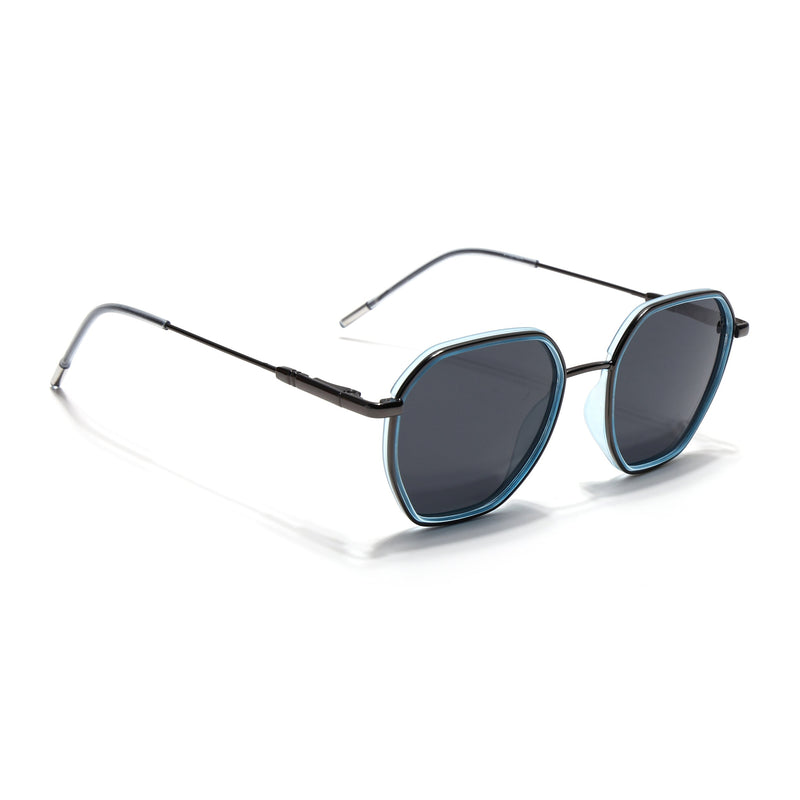 Eyejack Aura Sky Blue & Grey Hexagonal Polarized Sunglasses for Men & Women (2503PCL1482)