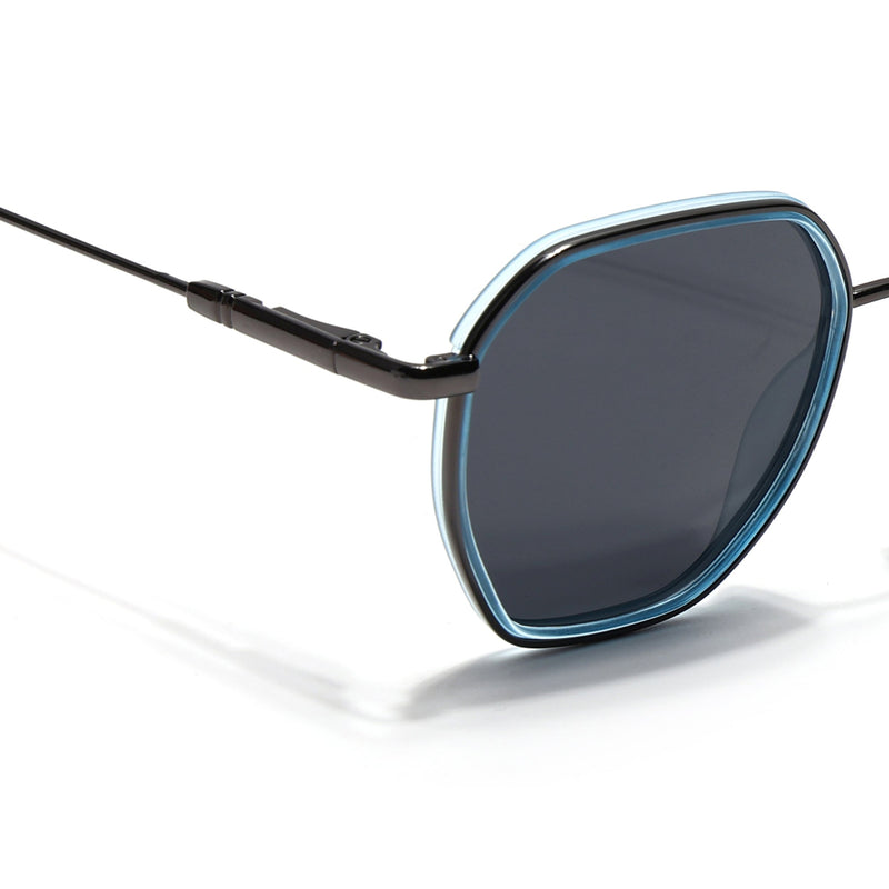 Eyejack Aura Sky Blue & Grey Hexagonal Polarized Sunglasses for Men & Women (2503PCL1482)