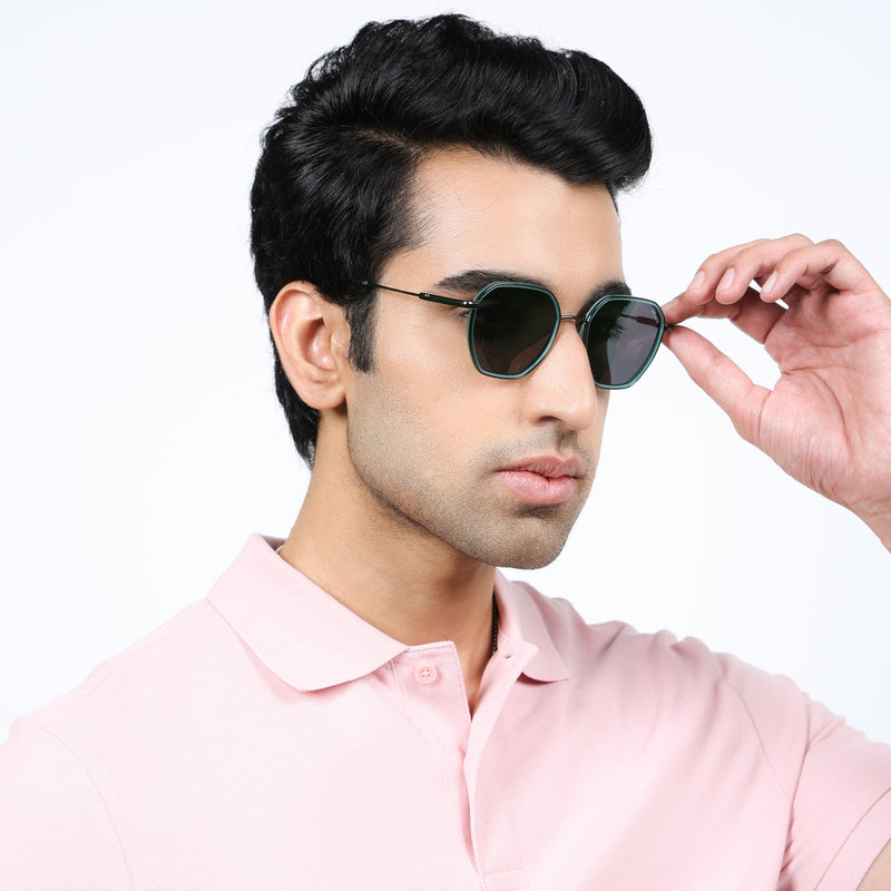Eyejack Aura Sea Green & Grey Hexagonal Polarized Sunglasses for Men & Women (2503PCL1483)
