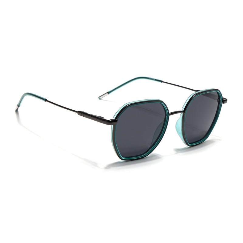 Eyejack Aura Sea Green & Grey Hexagonal Polarized Sunglasses for Men & Women (2503PCL1483)