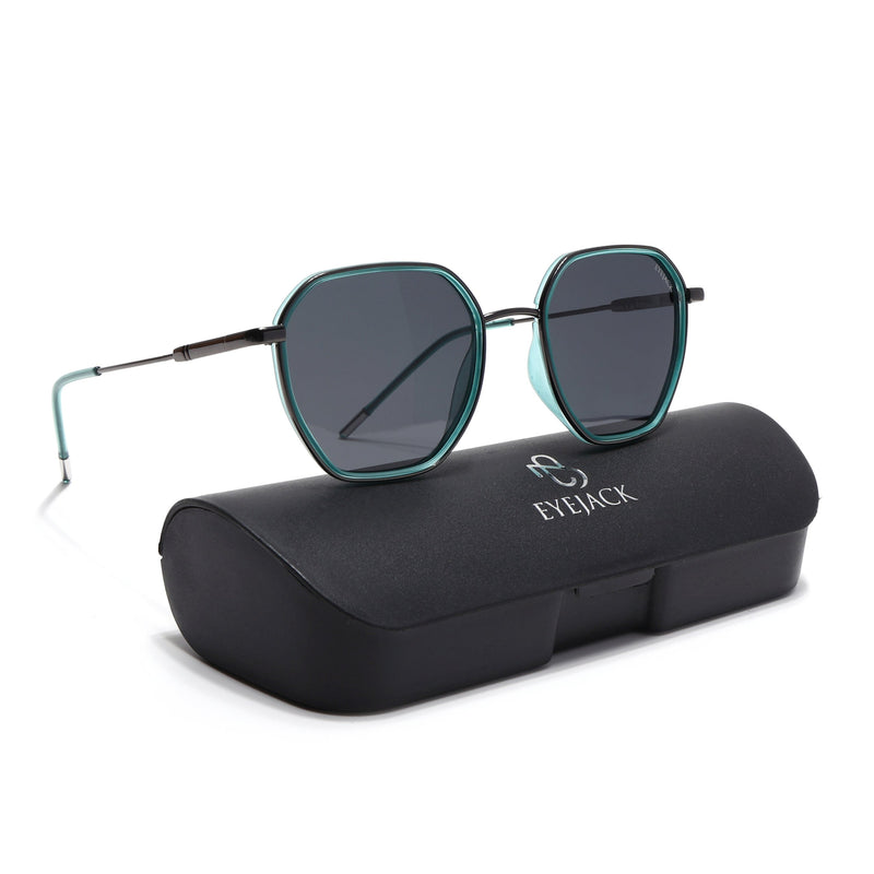 Eyejack Aura Sea Green & Grey Hexagonal Polarized Sunglasses for Men & Women (2503PCL1483)