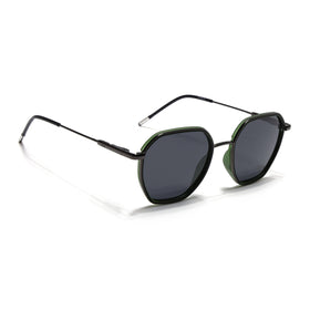 Eyejack Aura Green & Grey Hexagonal Polarized Sunglasses for Men & Women (2503PCL1484)