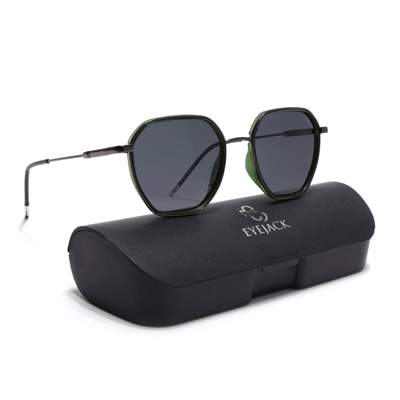 Eyejack Aura Green & Grey Hexagonal Polarized Sunglasses for Men & Women (2503PCL1484)