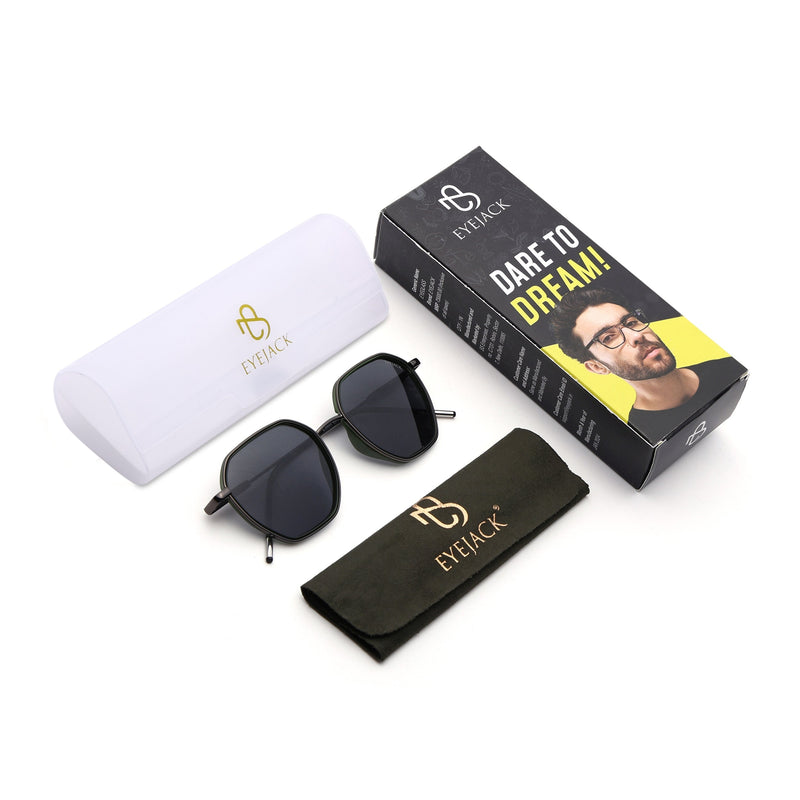 Eyejack Aura Green & Grey Hexagonal Polarized Sunglasses for Men & Women (2503PCL1484)