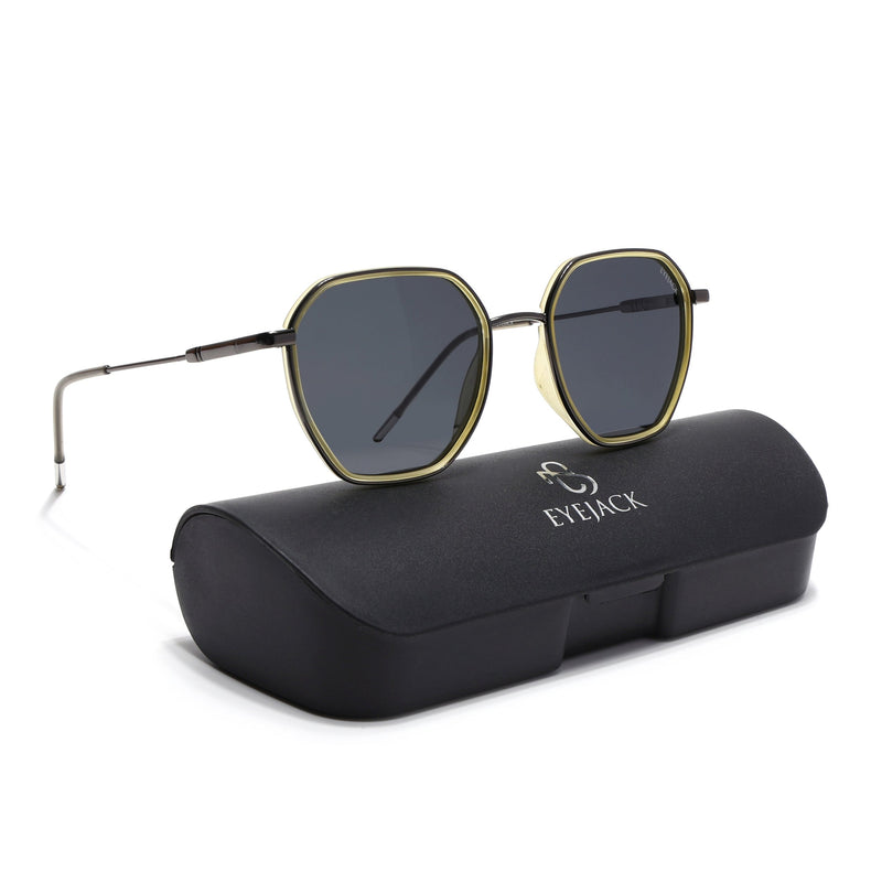 Eyejack Aura Light Green & Grey Hexagonal Polarized Sunglasses for Men & Women (2503PCL1485)