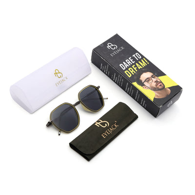 Eyejack Aura Light Green & Grey Hexagonal Polarized Sunglasses for Men & Women (2503PCL1485)
