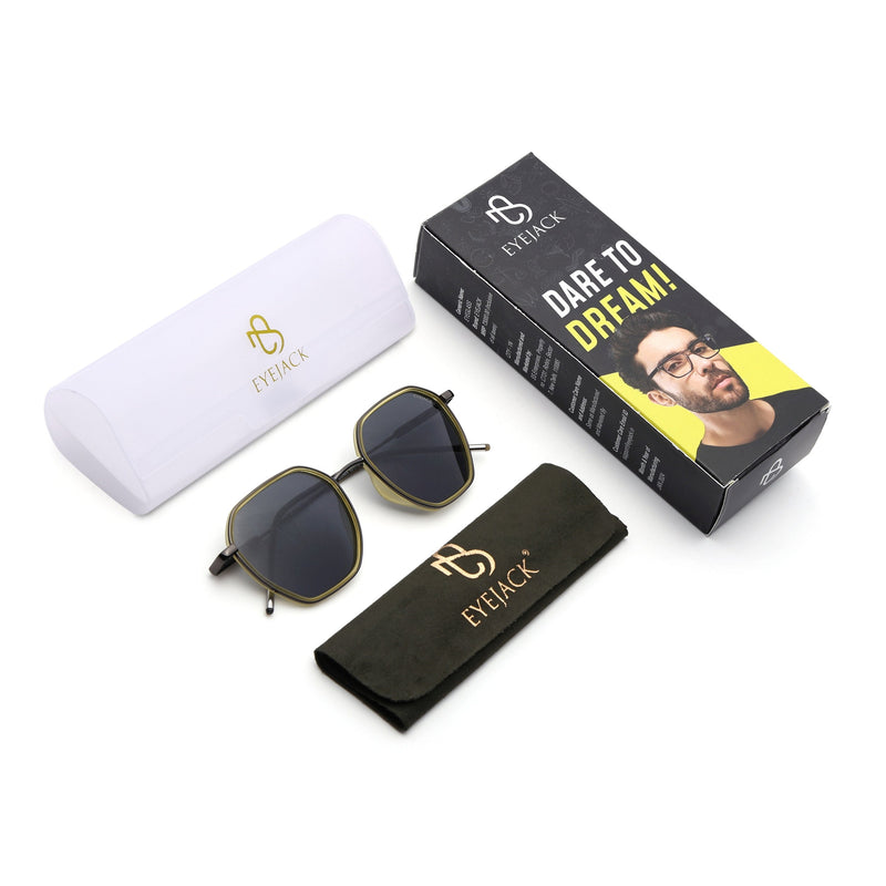 Eyejack Aura Light Green & Grey Hexagonal Polarized Sunglasses for Men & Women (2503PCL1485)