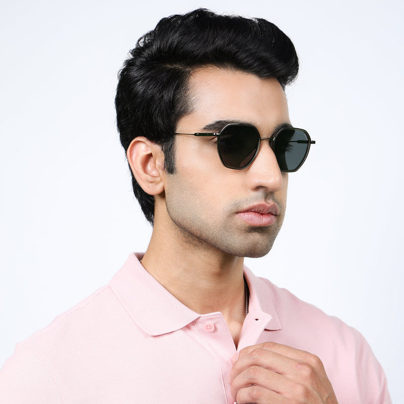 Eyejack Aura Olive & Grey Hexagonal Polarized Sunglasses for Men & Women (2503PCL1486)