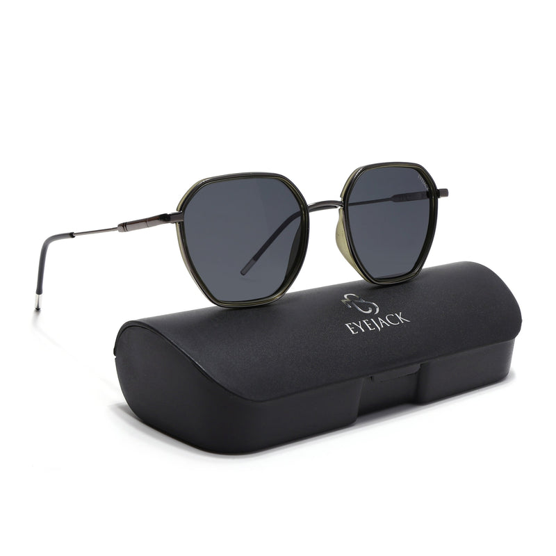 Eyejack Aura Olive & Grey Hexagonal Polarized Sunglasses for Men & Women (2503PCL1486)