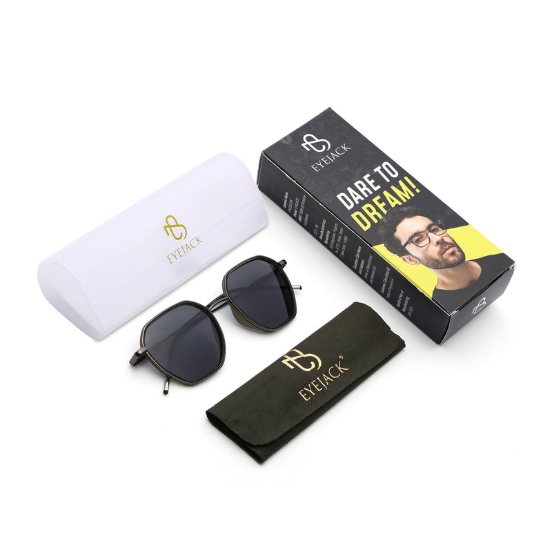 Eyejack Aura Olive & Grey Hexagonal Polarized Sunglasses for Men & Women (2503PCL1486)