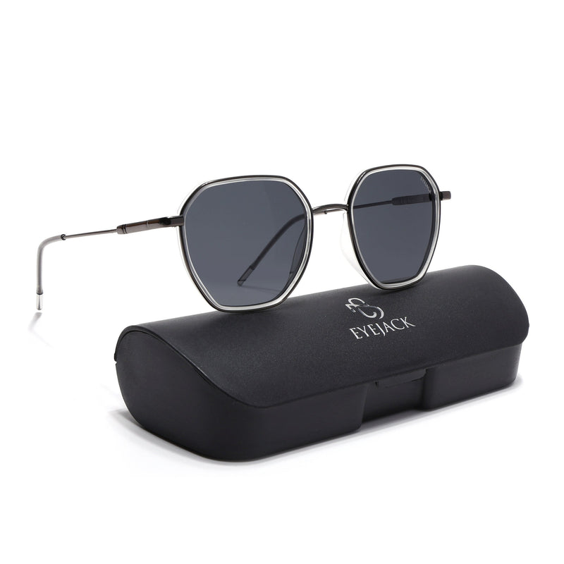 Eyejack Aura Transparent & Grey Hexagonal Polarized Sunglasses for Men & Women (2503PCL1487)