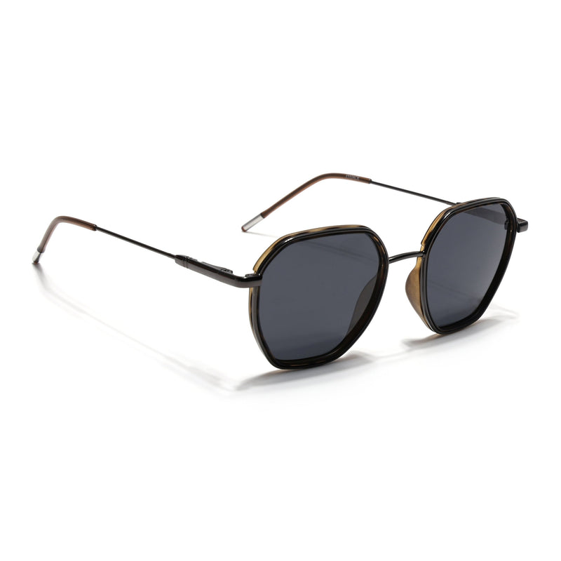 Eyejack Aura Demi Brown & Grey Hexagonal Polarized Sunglasses for Men & Women (2503PCL1488)