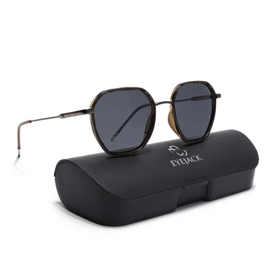 Eyejack Aura Demi Brown & Grey Hexagonal Polarized Sunglasses for Men & Women (2503PCL1488)