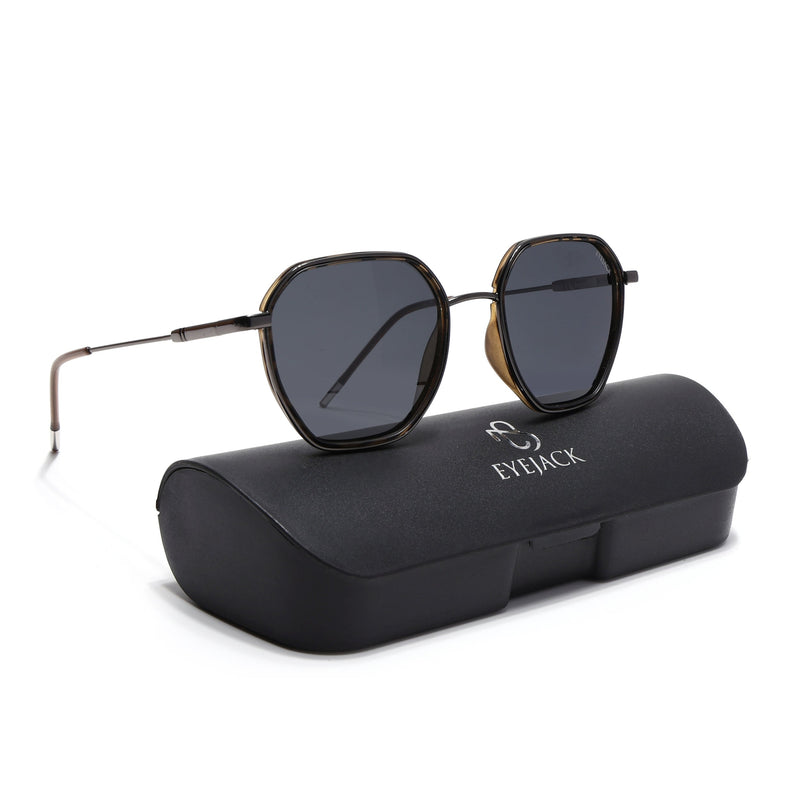 Eyejack Aura Demi Brown & Grey Hexagonal Polarized Sunglasses for Men & Women (2503PCL1488)