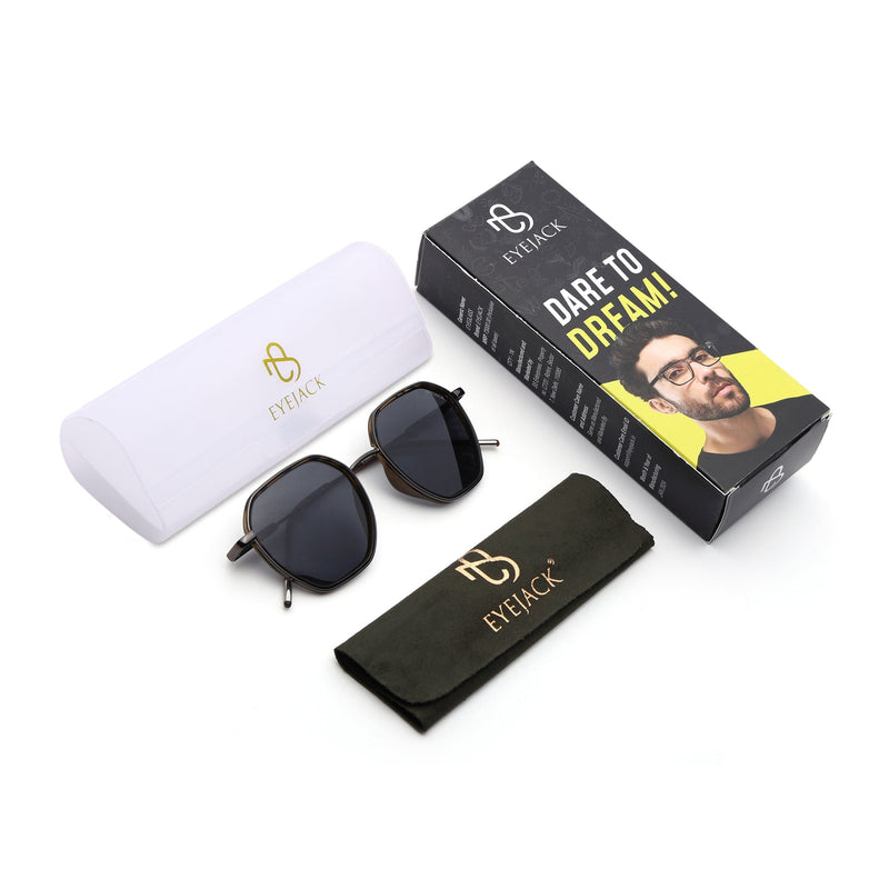 Eyejack Aura Demi Brown & Grey Hexagonal Polarized Sunglasses for Men & Women (2503PCL1488)