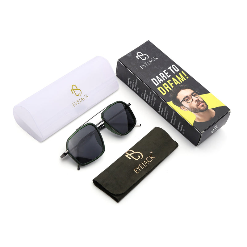 Eyejack Aura Green & Grey Wayfarer Polarized Sunglasses for Men & Women (2505PCL1504)