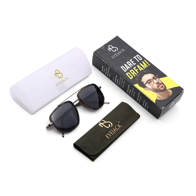 Eyejack Aura Demi Brown & Grey Wayfarer Polarized Sunglasses for Men & Women (2506PCL1518)