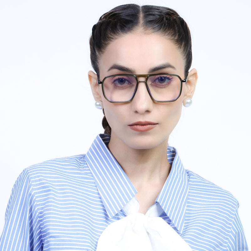 Eyejack Aura Green & Grey Wayfarer Eyeglasses for Men & Women (2507FCL1602-C6)