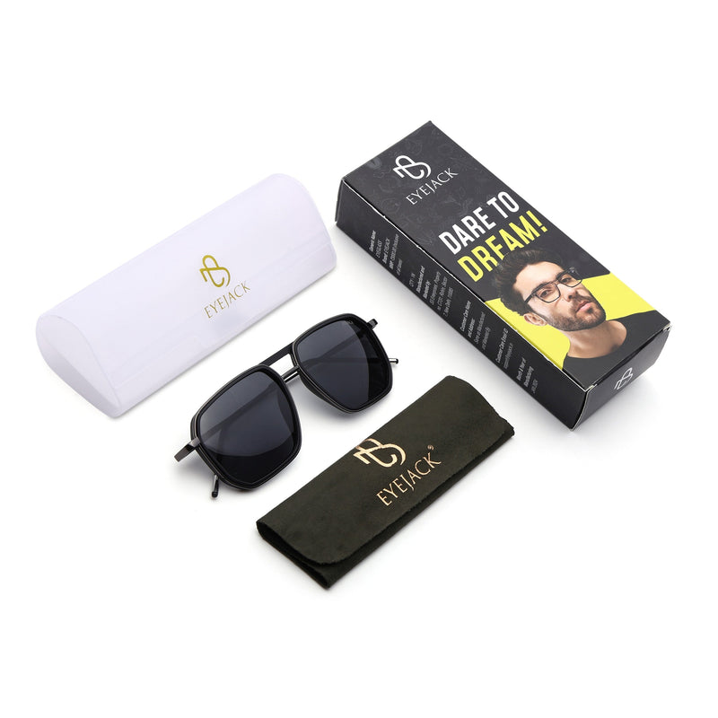 Eyejack Aura Black & Grey Wayfarer Polarized Sunglasses for Men & Women (2507PCL1519)