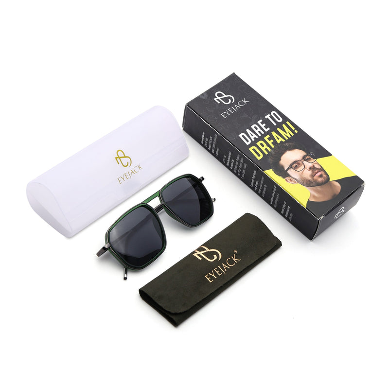 Eyejack Aura Green & Grey Wayfarer Polarized Sunglasses for Men & Women (2507PCL1524)