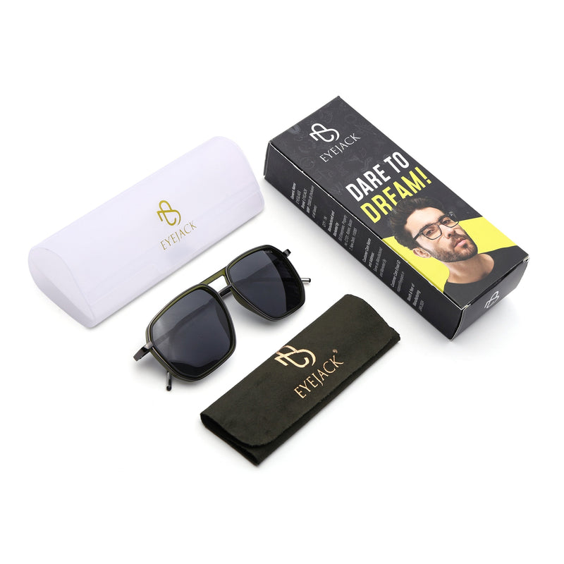 Eyejack Aura Olive & Grey Wayfarer Polarized Sunglasses for Men & Women (2507PCL1526)