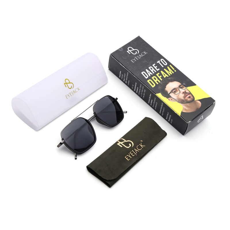 Eyejack Aura Black & Grey Wayfarer Polarized Sunglasses for Men & Women (2508PCL1529)