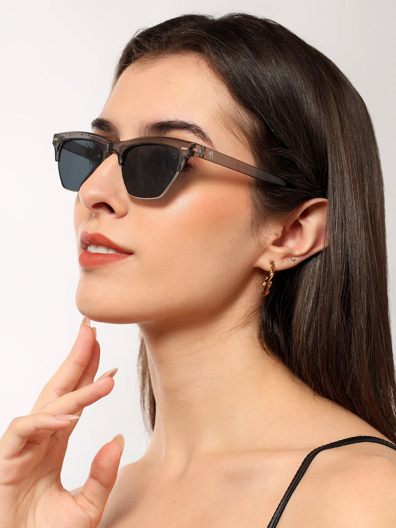 Eyejack Shine Grey Half Rim Sunglasses for Women (2829CL1210)