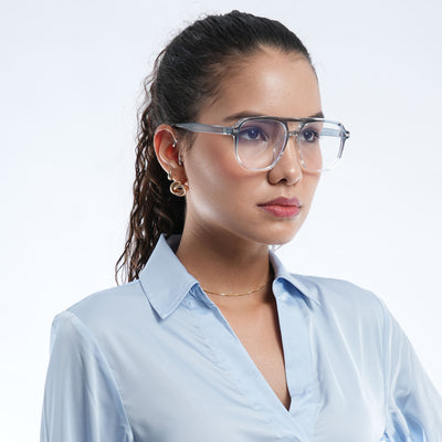 Voyage Light Blue & Clear Wayfarer Eyeglasses for Men & Women (28365MG4376-C4)