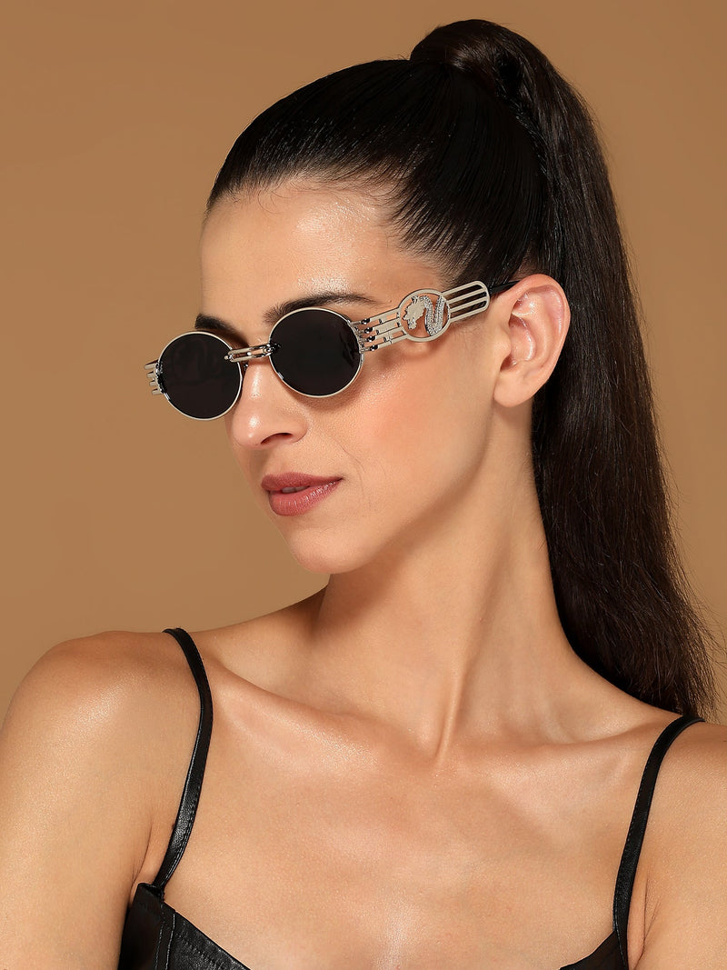 Viper | Oval Sunglasses (Black Lens | Silver Frame  - MG5189)