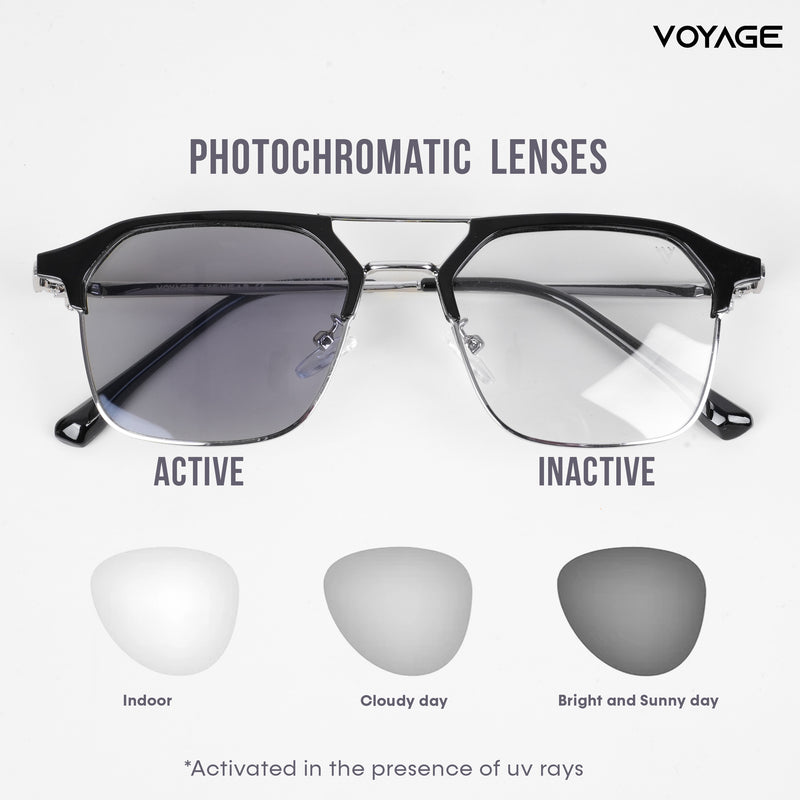 Voyage photochromic Silver & Black Wayfarer Eyeglasses for Men & Women (2295MG5076-C2)