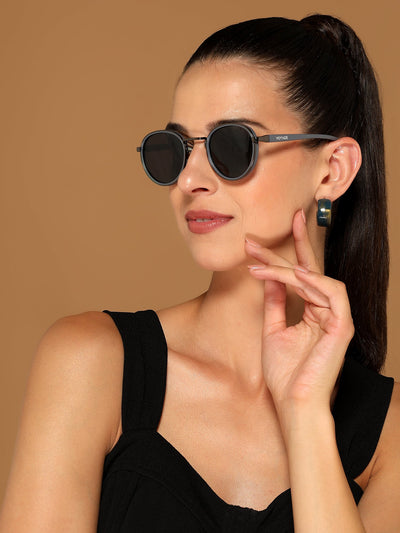 Pilot | Grey Round Polarized Sunglasses | Black Lens - PMG6673