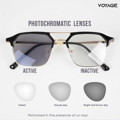 Voyage photochromic Golden & Black Wayfarer Eyeglasses for Men & Women (2295MG5075-C1)